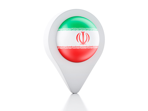 image of Map pointer Iran flag icon on white background. 3d renderer