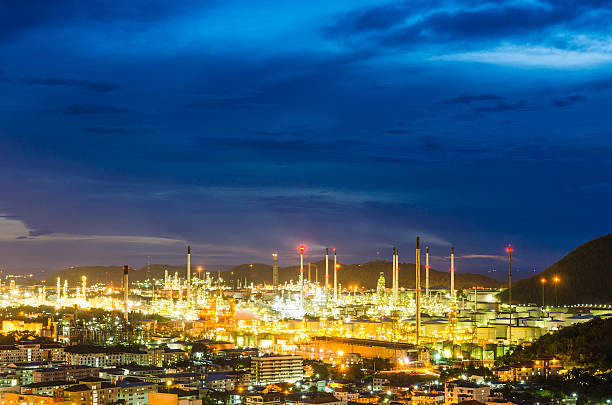 istock Petrochemical industry on sunset dark blue sky. 526595555