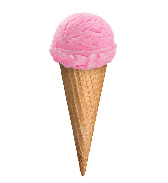pink icecream cone isolated on white background.