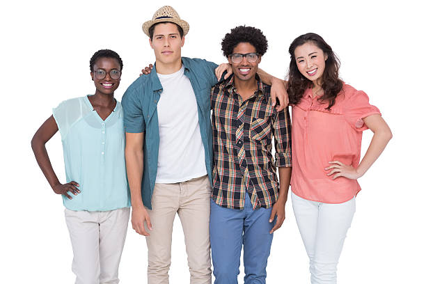 istock Stylish friends smiling at camera together 526637743