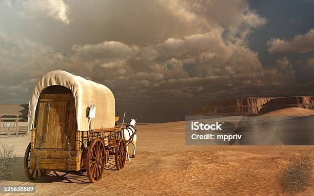 Old Wagon In The Desert Stock Photo - Download Image Now - Covered Wagon, Wild West, Horse