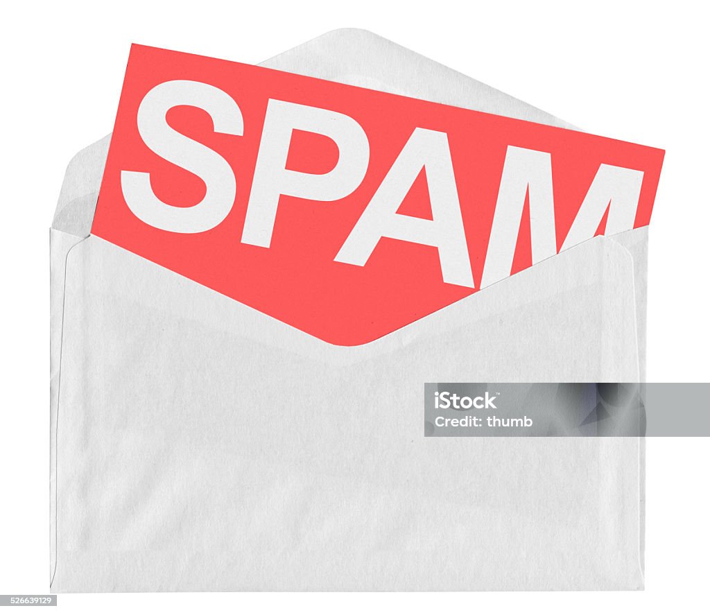Envelope with spam Envelope with spam isolated on white background Close-up Stock Photo