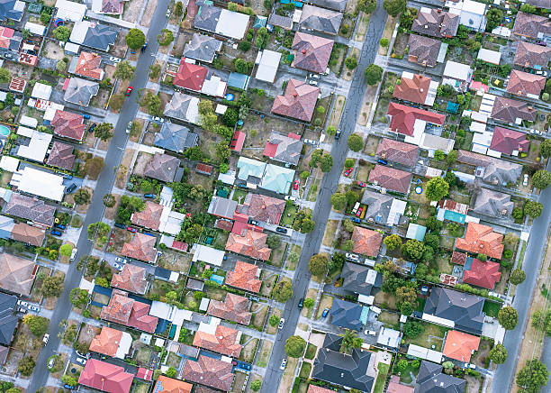 Suburban houses from directly above
