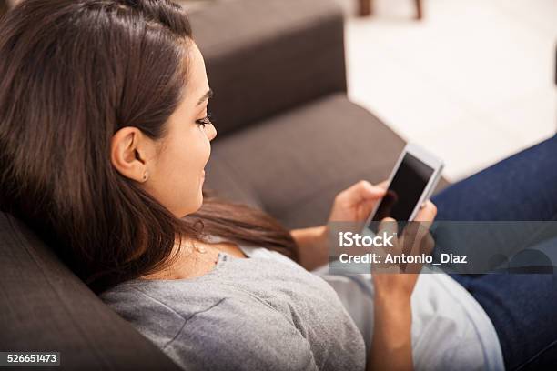 Social Networking At Home Stock Photo - Download Image Now - 20-29 Years, Adult, Beautiful People