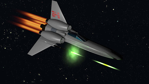 starfighter shooting starfighter firing their guns 3D rendering with clipping path hyperdrive stock pictures, royalty-free photos & images