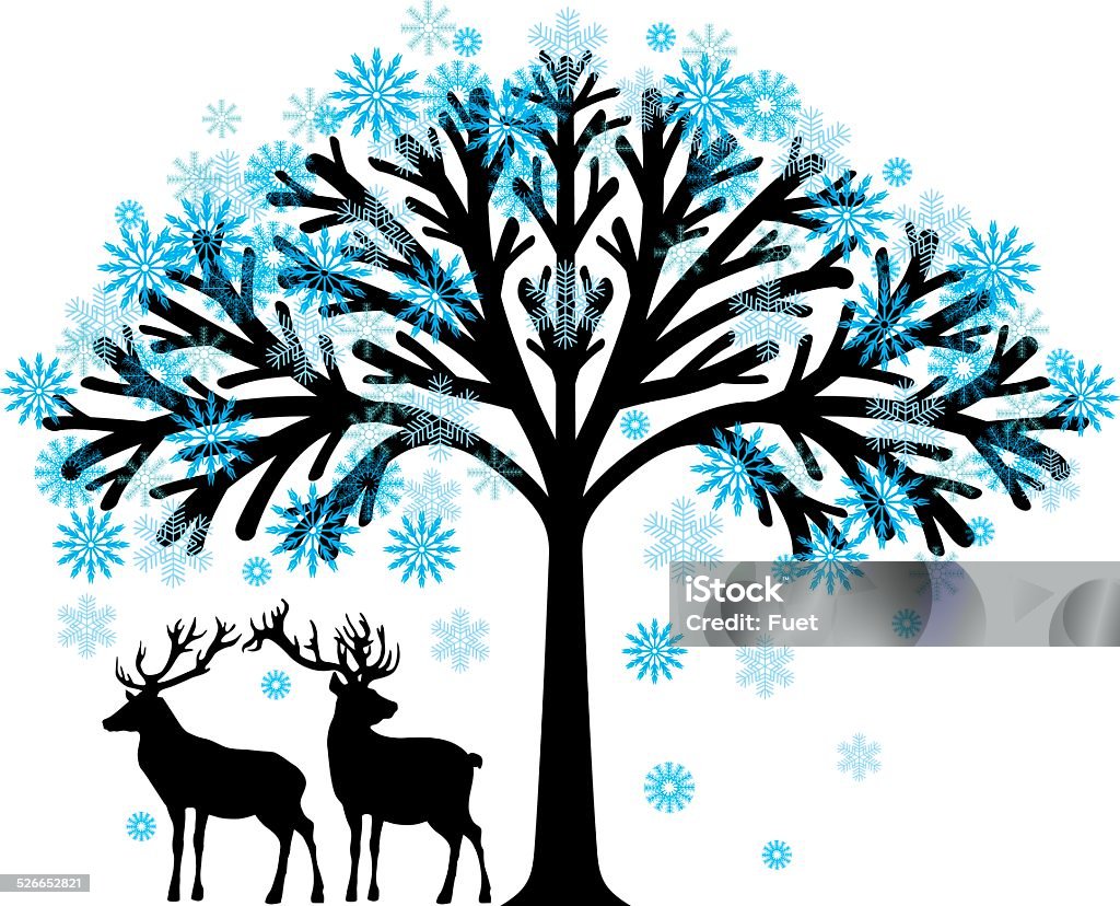 Winter deers Deers under the tree Animal stock vector