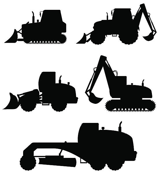 car equipment for construction work black silhouette vector illustration vector art illustration