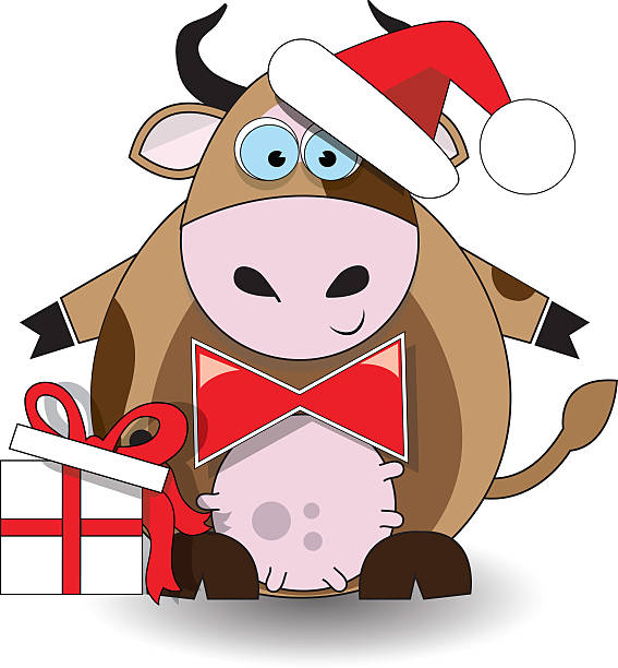 Happy christmas cow isolated over white