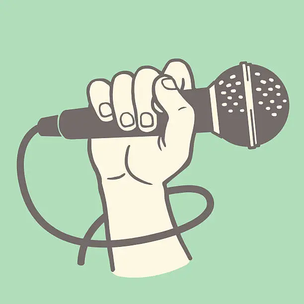 Vector illustration of Hand Holding a Microphone