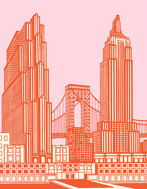 街並み、ブリッジ - new york city retro revival old fashioned new york state点のイラスト素材／クリップアート素材／マンガ素材／アイコン素材