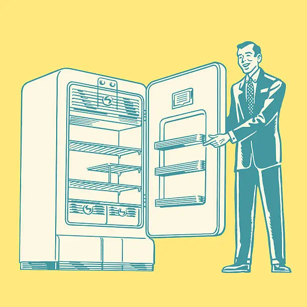 Vector illustration of Salesman Showing a Refrigerator