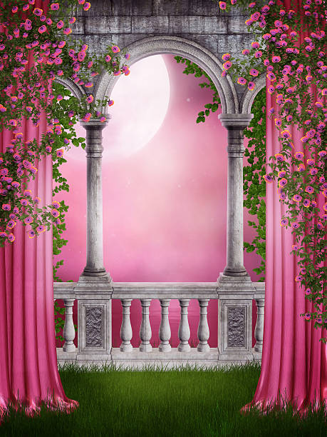 istock Pink garden with curtains 526666337