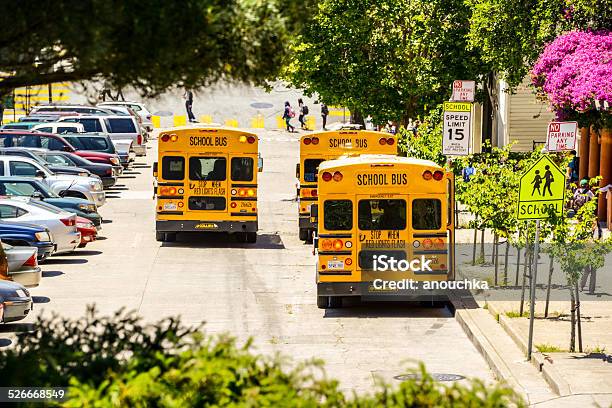 School Buses In San Francisco Kids Crossing Street Stock Photo - Download Image Now