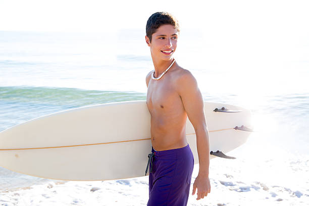istock Surfer boy teenager with surfboard in beach 526670283