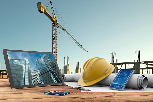sito di costruzione - business computer monitor paper digital tablet foto e immagini stock