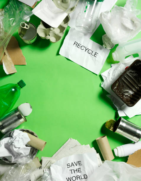 istock Copy Space on a Green Background with Recycle Household Rubbish 526683485