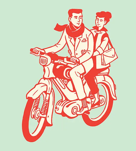 Vector illustration of Man and Woman on Motorcycle