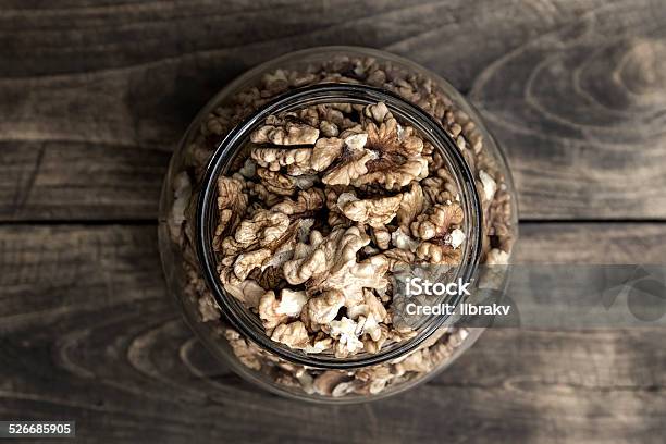 Glass Jar With Band Full Of Cracked Walnuts Stock Photo - Download Image Now - Brown, Close-up, Cracked