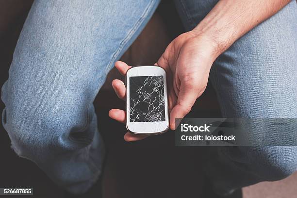 Man With Broken Smart Phone Stock Photo - Download Image Now - Cracked, Telephone, Adult
