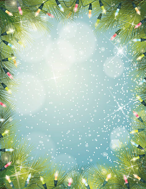 illustrazioni stock, clip art, cartoni animati e icone di tendenza di sempreverde cornice di sfondo di luci di natale - lighting equipment green illuminated backgrounds