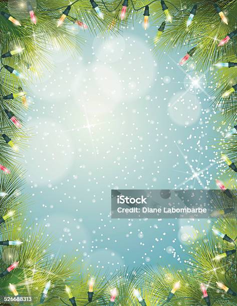 Christmas Lights Evergreen Background Frame Stock Illustration - Download Image Now - Christmas Lights, Border - Frame, Backgrounds