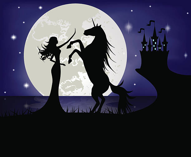 istock Silhouette of beautiful girl and unicorn 526688601