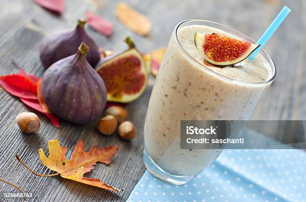 Healthy Exotic Smoothie Variation With Figs And Nuts Stock Photo - Download Image Now