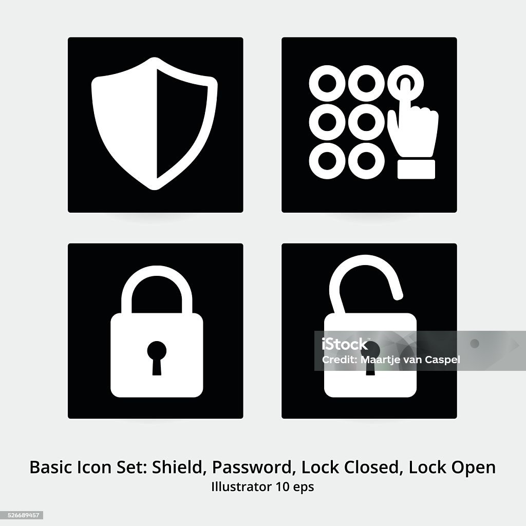 Icon Set Security Shield Code Lock Closed Lock Open Stock Illustration ...