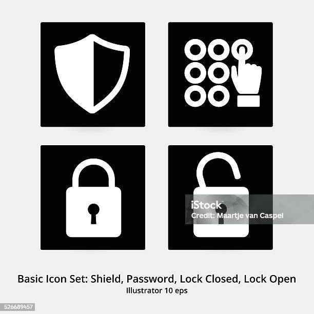 Icon Set Security Shield Code Lock Closed Lock Open Stock Illustration ...