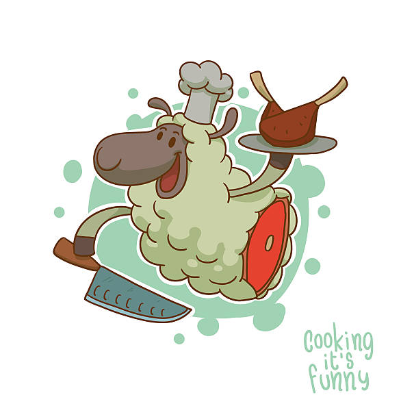 ilustrações de stock, clip art, desenhos animados e ícones de cozinhar é engraçado, cordeiro - lamb isolated meat animal bone