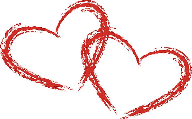 Vector illustration of red textured outline of two hearts