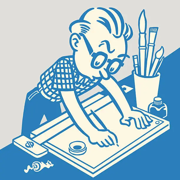 Vector illustration of Man Drawing on Table