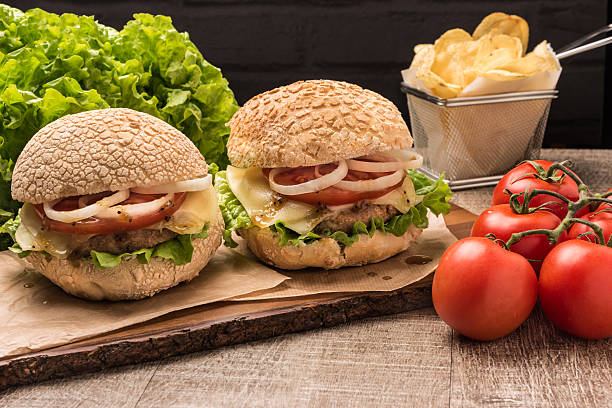 istock Two homemade vegetarian burgers 526704798