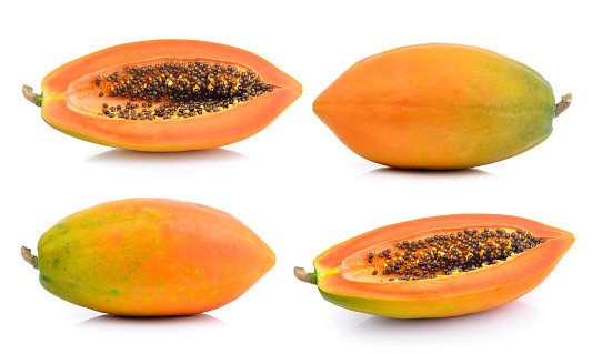 papaya slice on white background