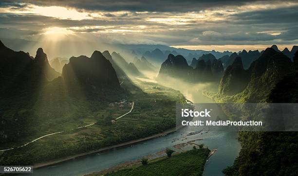 Karst Mountains And River Li In Guilinguangxi Region Of China Stock Photo - Download Image Now
