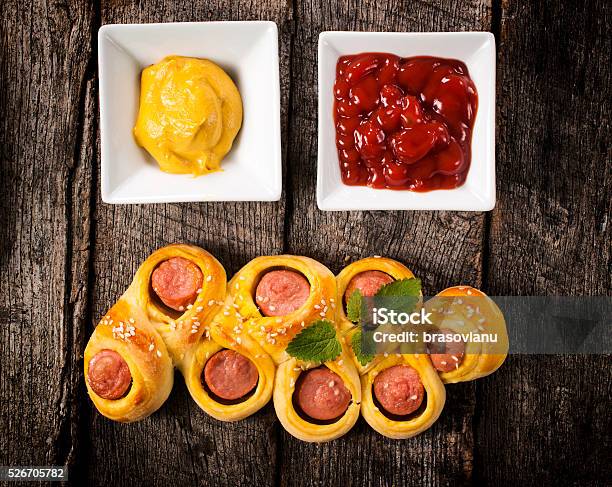 Mini Hot Dogs Stock Photo - Download Image Now - Baked Pastry Item, Bakery, Baking