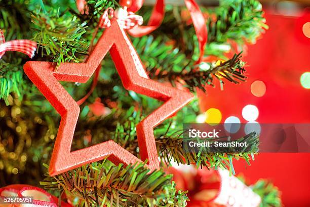 Up Close Of Red Christmas Ornament Stock Photo - Download Image Now - Branch - Plant Part, Celebration, Christmas