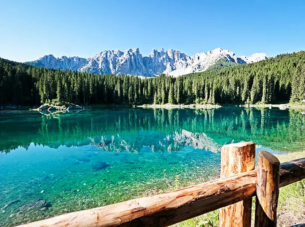 karerlake in italy - at the background the dolomites