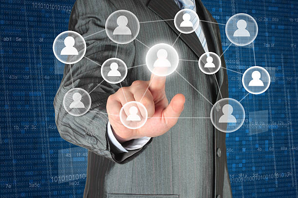 istock Businessman with hand pressing virtual social media button 526707769