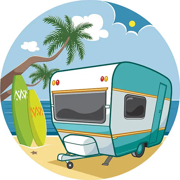 Vector illustration of caravan  beach