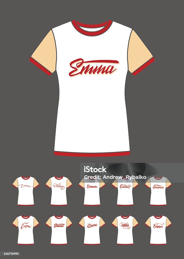 T-Shirt design with the personal name Emma Personal name Emma. Vector handwritten calligraphy T-Shirt design set Text stock vector