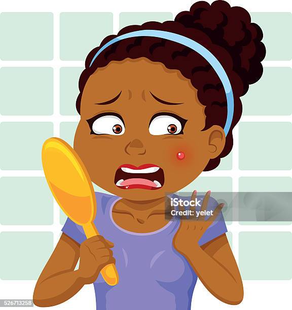 Getting A Pimple Stock Illustration - Download Image Now - Acne, Cartoon, Teenage Girls