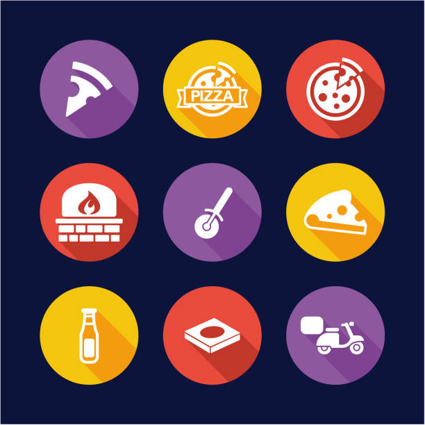 Pizza Icons Flat Design Circle This image is a illustration and can be scaled to any size without loss of resolution. michael owen stock illustrations