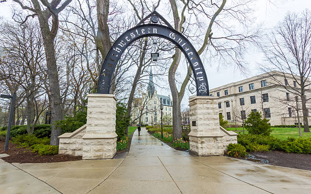 Weber Arch and University Hall at Northwestern stock photo