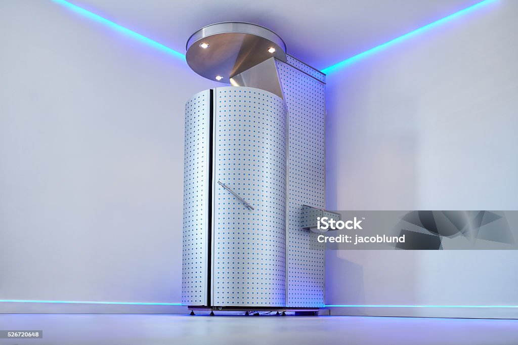 Cryo sauna for whole body cryotherapy Cryo sauna for whole body cryotherapy treatment. Cryotherapy booth in cosmetology clinic. Whole body cryotherapy treatment for pain, performance, and recovery. Cryotherapy Stock Photo