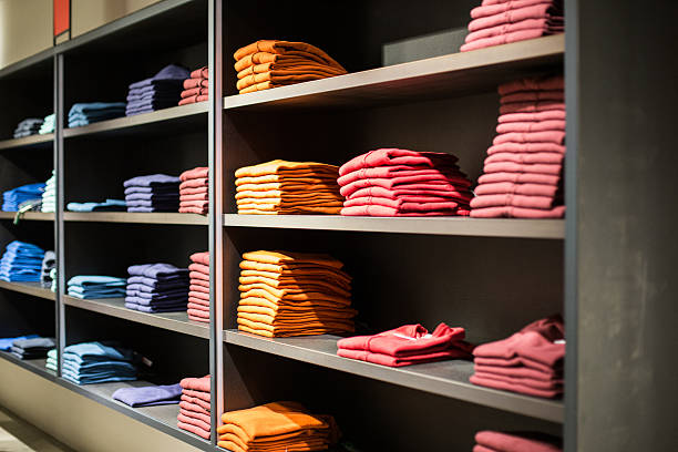 istock Folded colorful clothes in the department store 526721586