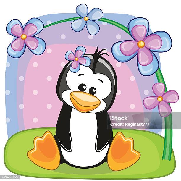 Penguin With Flowers Stock Illustration - Download Image Now - Adult, Animal, Animal Themes