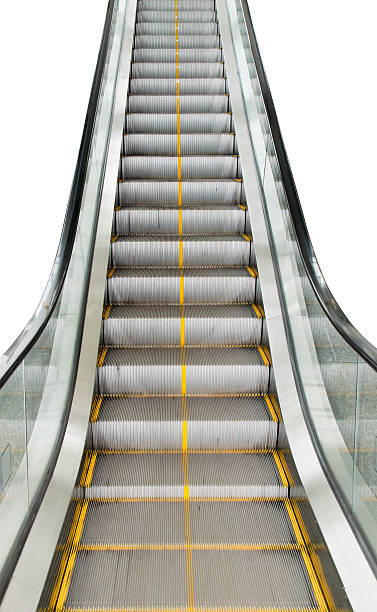 istock Escalators stairway to transport people isolate on white background 526722348