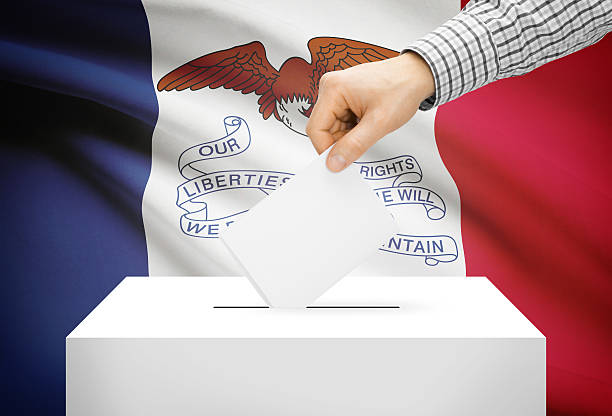 istock Ballot box with national flag on background - Iowa 526723359