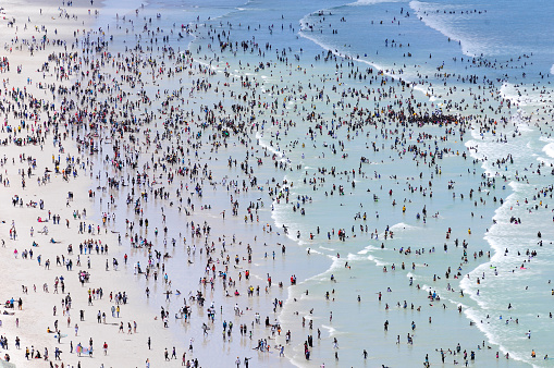 Aerial shot of crowded beach